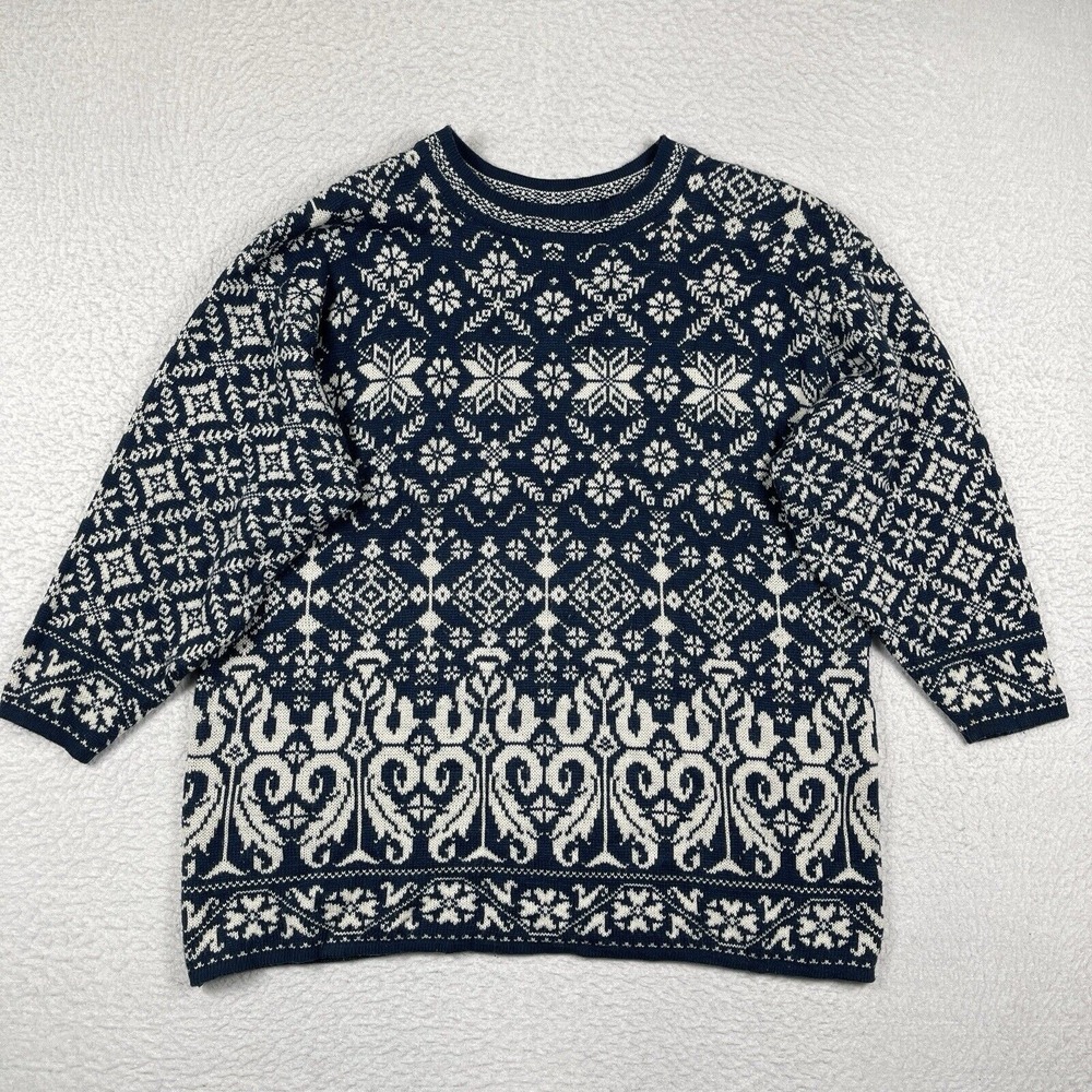 Venezia Sweater Womens 22/24 US 3X Blue White‎ Pullover Snowflake Cozy Vintage